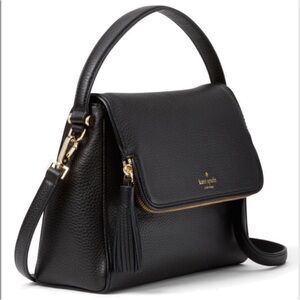Kate Spade Black Leather Convertible Bag with Gold Accents